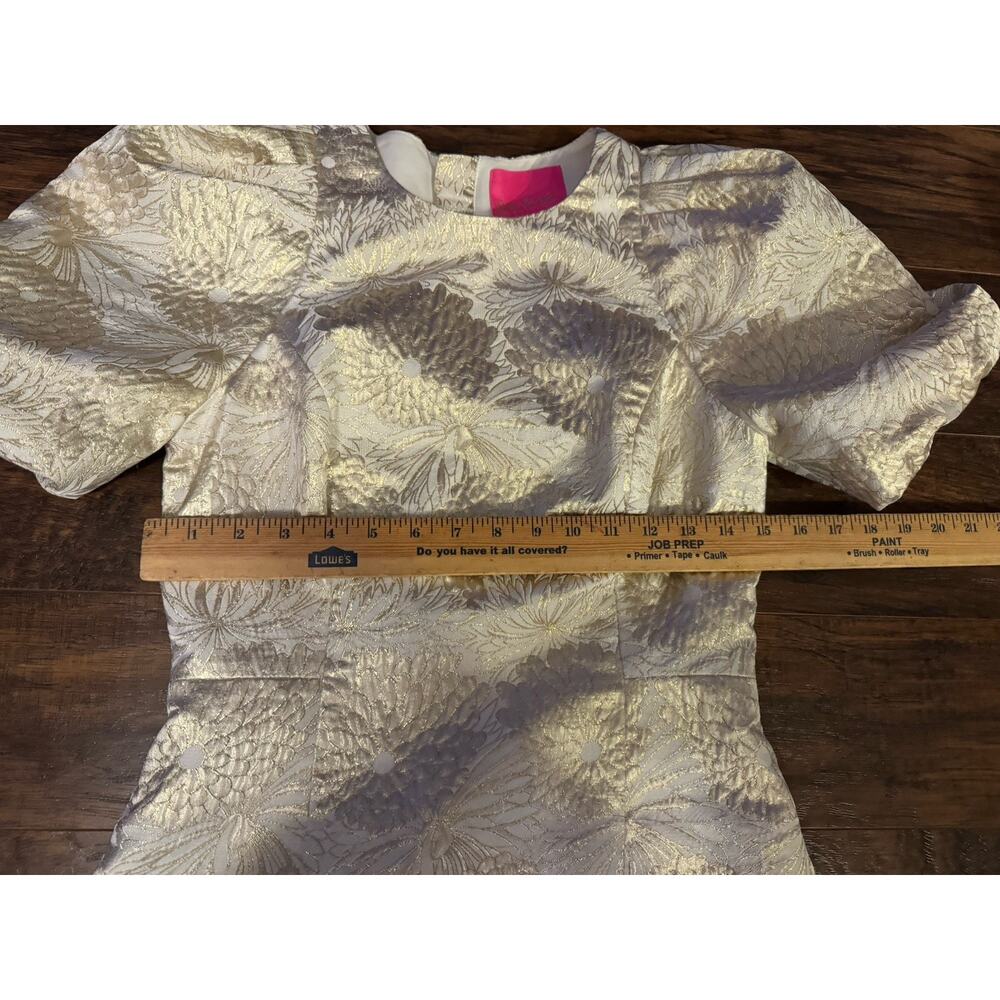 Lilly Pulitzer Brocade Puff Sleeve Mini Dress Metallic Gold White Size 4 - Picture 7 of 9
